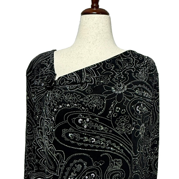 Java Top Womens 3X 26/28 Black Embellished Sparkle Floral Slinky Stretch Party - Picture 1 of 10